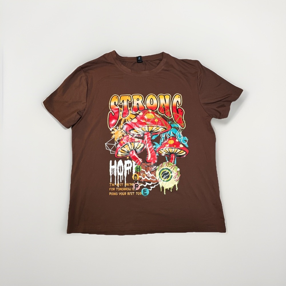 ROMWE Mushroom Graphic Tee L Psychedelic‎ Fairy Grunge Cottagecore Streetwear